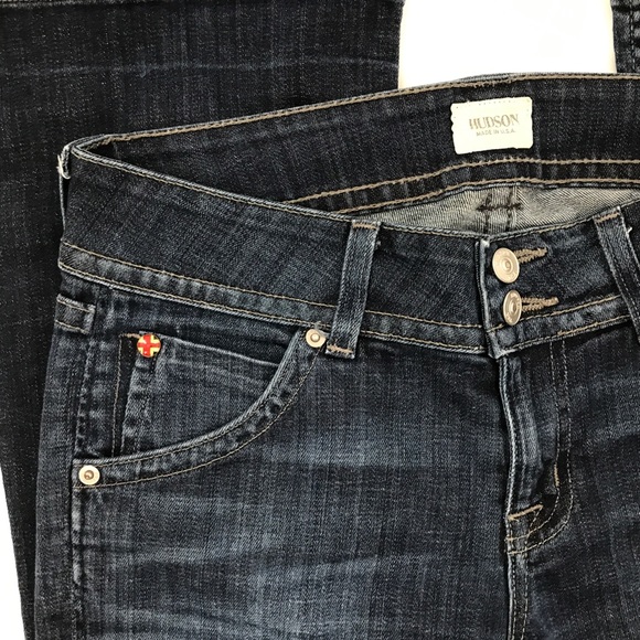 Hudson Petite Signature Boot Low Rise Flare Dark Wash Flap Pocket Denim Jeans - Picture 3 of 9